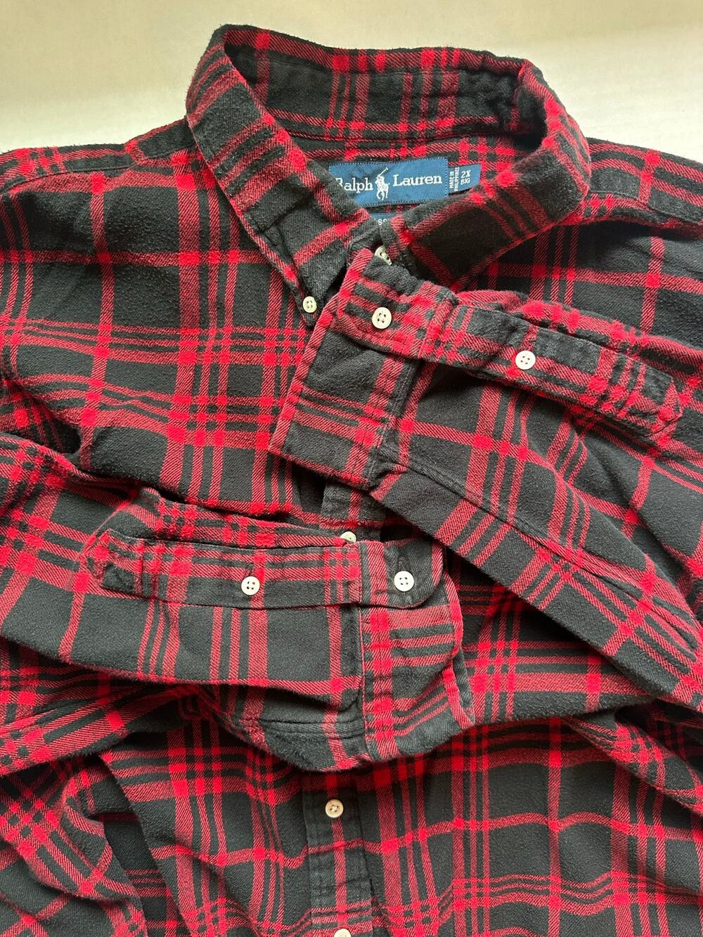 Ralph Lauren Big & Tall Classic Fit Red and Black Plaid Flannel Button Down